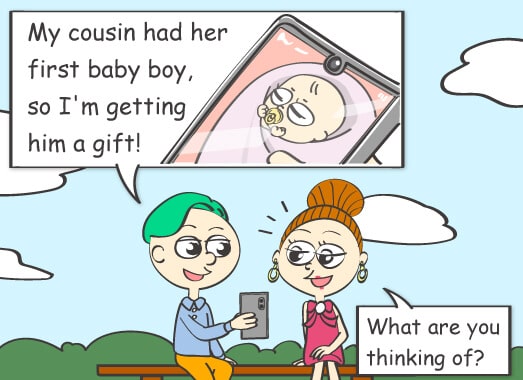 My cousin had her first baby boy, so I'm getting him a gift!