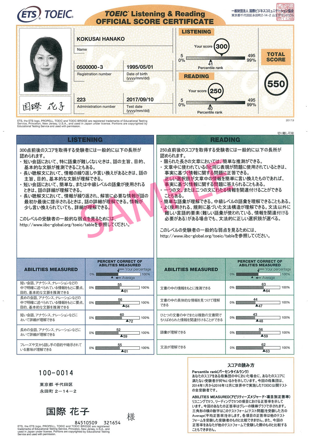 公式認定証のサンプル