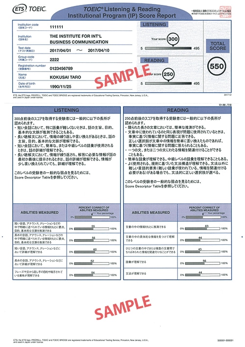 IPテストのスコアレポートのサンプル